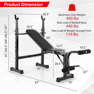 Weight Bench, Bench Press Set with Squat Rack and Bench for Home Gym Full-Body Workout_img_2