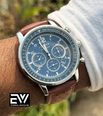 CITIZEN 3 CHRONO BROWN BELT BLUE DIAL_img_2