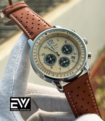 CITIZEN 3 CHRONO BROWN BELT MUSTARD DIAL_img_0