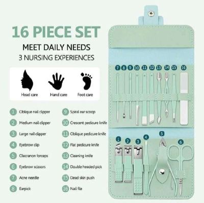 Stainless Steel Nail Cutter Clipper Tool Box 16 pcs Set For Personal Care Manicure Set._img_1