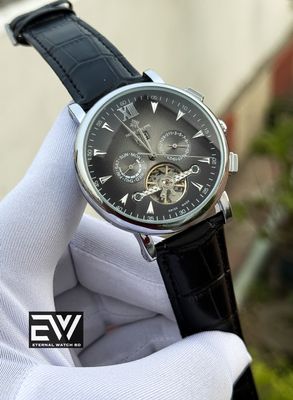 PATEK AUTOMATIC BLACK BELT GRAY DIAL SILVER CASE_img_0