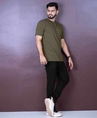 Solid (Dark Olive) Basic T-shirt_img_3