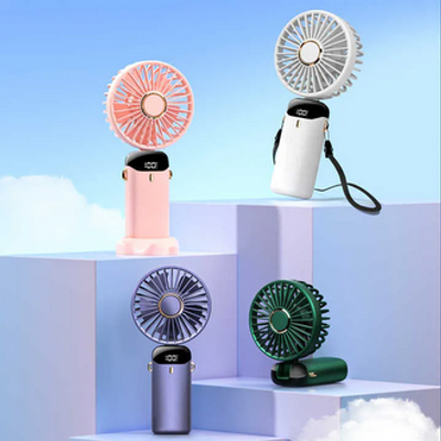 3000mAh Handheld Mini Fan Foldable Portable Neck Hanging Fans 5 Speed USB Rechargeable Fan with Phone Stand and Display Screen_img_2