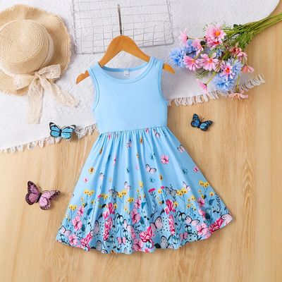 Imported  🌸 Girls' Summer Butterfly Bloom Dress – Sleeveless | Floral | Waist-Fit_img_0
