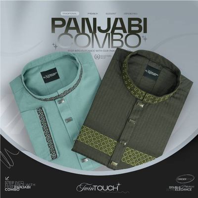 Premium Cotton Panjabi Combo 2 Pcs - Mint & Olive_img_0