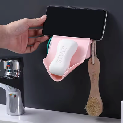 Wall-Mounted Leaf Shape Soap Holder with Hook & Storage (Self-Draining)_img_2