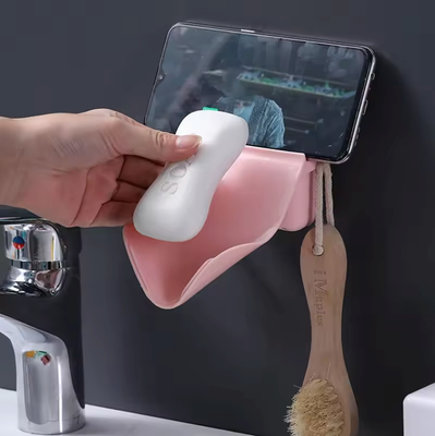 Wall-Mounted Leaf Shape Soap Holder with Hook & Storage (Self-Draining)_img_3