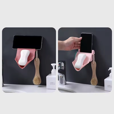 Wall-Mounted Leaf Shape Soap Holder with Hook & Storage (Self-Draining)_img_8