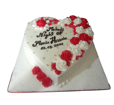 মেহেদি নাইটের জন্য সাদা-লাল গোলাপের হার্ট কেক_img_0
