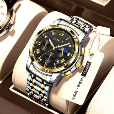 TISSELLY Luxury Quartz Men Watch with Blue Dial and Silver Strap_img_0