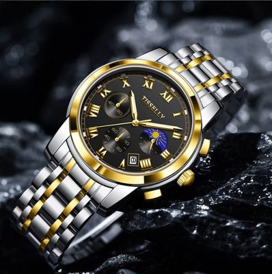 TISSELLY Luxury Quartz Men Watch with Blue Dial and Silver Strap_img_1