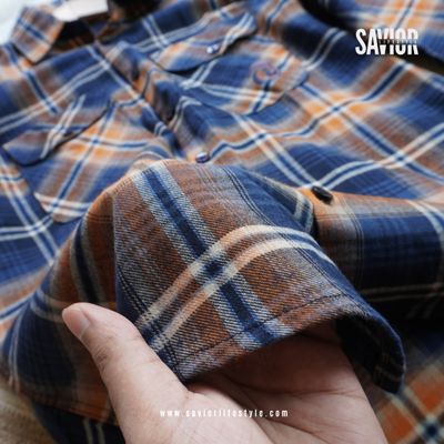 Rust & Navy Double Pocket Full Sleeve Check Shirt_img_1