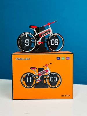 MidClock HY-F117 Unique Bicycle Vintage Flip Desk Clock – White + Red Color_img_0