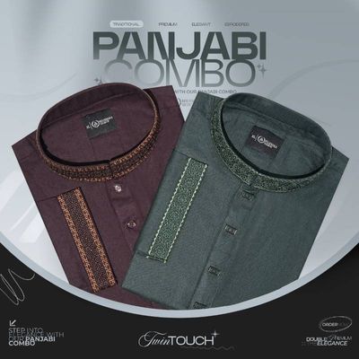 Premium Cotton Panjabi Combo 2Pcs - Deep Maroon & Bottle Green_img_0