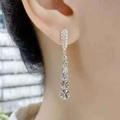 New Inlaid Zircon Long Tassel Gold Colour Earrings For Women_img_0
