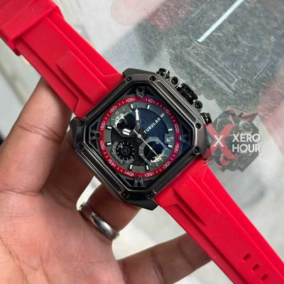 Tubular Sport SILICON | Red Belt Matte SS Black Body | Chronograph_img_0
