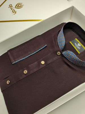 Rich Maroon Panjabi with Patterned Collar and Cuffs_img_3