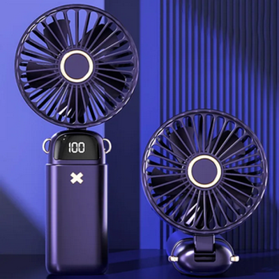 3000mAh Handheld Mini Fan Foldable Portable Neck Hanging Fans 5 Speed USB Rechargeable Fan with Phone Stand and Display Screen_img_1