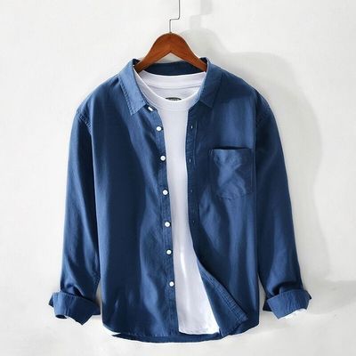 Solid pure cotton single pocket nevy blue shirt (only shirt)_img_0
