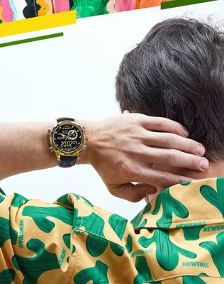 Naviforce 9208 Two Time Gents Belt Watch- Black Dial- Golden Bezel- Black Belt- TF Code NF930BM_img_13
