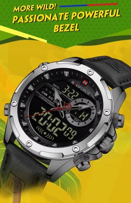 Naviforce 9208 Two Time Gents Belt Watch- Black Dial- Silver Bezel- Black Belt- TF Code NF884BM_img_4