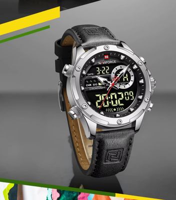 Naviforce 9208 Two Time Gents Belt Watch- Black Dial- Silver Bezel- Black Belt- TF Code NF884BM_img_11