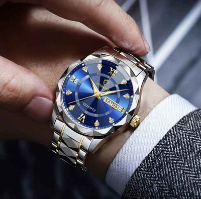 BINBOND Original Men’s Luxury Stainless Steel Fashion Business Watch Luminous Dual Calendar Quartz Wrist Watch_img_1