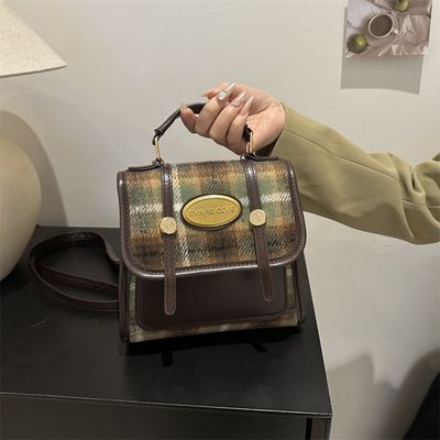 Korean retro plaid ladies small square bag_img_3