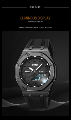 SKMEI 2243 Analogue+Digital Silicone Strap Sports Watch- Black Dial with White Markings- Silver Bezel- Black Strap- TF Code SK959DB_img_6