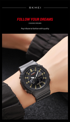 SKMEI 2351 Analogue+Digital Silicone Strap Sports Watch- Black Dial with Golden Markings- Black Bezel- Black Strap- TF Code SK958DB_img_2