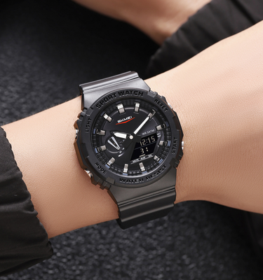 SKMEI 2351 Analogue+Digital Silicone Strap Sports Watch- Black Dial with Silver Markings- Black Bezel- Black Strap- TF Code SK957DB_img_1
