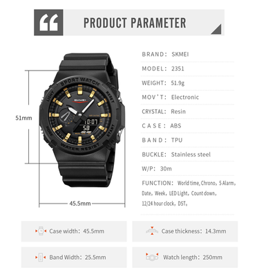 SKMEI 2351 Analogue+Digital Silicone Strap Sports Watch- Black Dial with Silver Markings- Black Bezel- Black Strap- TF Code SK957DB_img_9