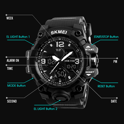 SKMEI 1155 Analogue+Digital Silicone Strap Sports Watch- Black Dial- Black Bezel- Black Strap- TF Code SK956DB_img_5