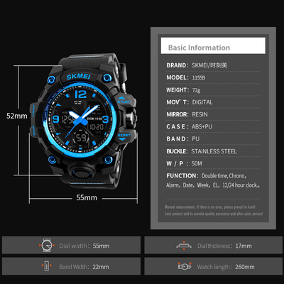 SKMEI 1155 Analogue+Digital Silicone Strap Sports Watch- Black Dial- Black Bezel- Black Strap- TF Code SK956DB_img_6