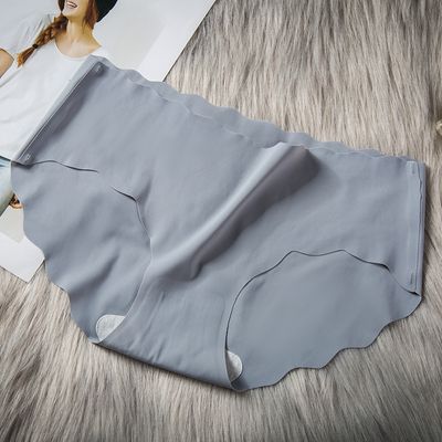 Women Ice Silk Traceless ultra-thin Wave Girls Comfortable Breathable Solid Color mid Waist Triangle Underwear  Breathable Briefs Cozy Lingerie Soft Comfortable Underpants_img_8