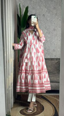 নিউ ব্লক স্কিন প্রিন্টেড পিওর কটন আনারকলি গাউন টু-পিস_img_0