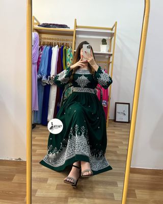 Cherry Georgette Embroidered Work Party Gown