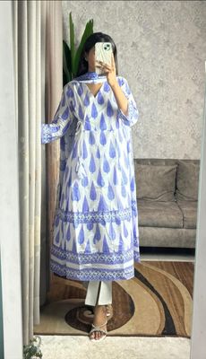 নিউ ব্লক স্কিন প্রিন্টেড পিওর কটন আনারকলি গাউন টু-পিস_img_0