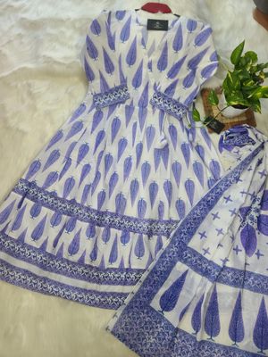 নিউ ব্লক স্কিন প্রিন্টেড পিওর কটন আনারকলি গাউন টু-পিস_img_1