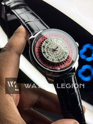 HERYI CASINO ROULETTE ICED BLACK LEATHER SILVER CASE_img_0