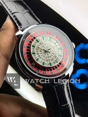 HERYI CASINO ROULETTE ICED BLACK LEATHER SILVER CASE_img_1