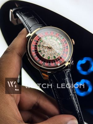 HERYI CASINO ROULETTE ICED BLACK LEATHER ROSE GOLD CASE_img_0