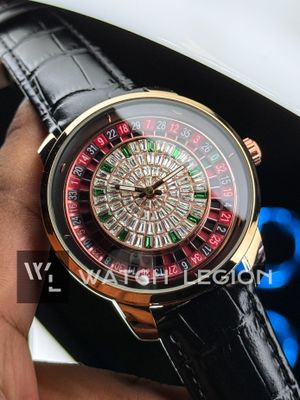 HERYI CASINO ROULETTE ICED BLACK LEATHER ROSE GOLD CASE_img_1