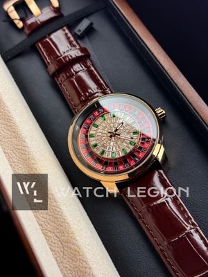 HERYI CASINO ROULETTE ICED BROWN LEATHER ROSE GOLD CASE_img_0