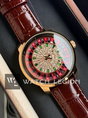 HERYI CASINO ROULETTE ICED BROWN LEATHER ROSE GOLD CASE_img_1