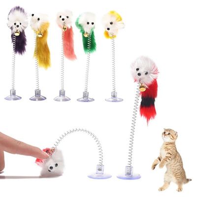 Funny Cat Toys for Cat Kitten Playing Pet Seat Scratch Toy Pet Cat Product Elastic Feather False Mouse Bottom Sucker Toys_img_0