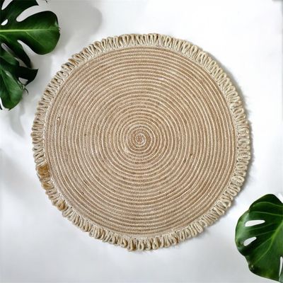 Natural Braided Jute Round Rug with Tassels_img_1