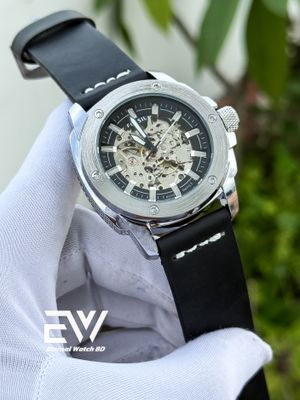FOSSIL AUTOMATIC BLACK BELT BLACK DIAL SILVER CASE_img_0