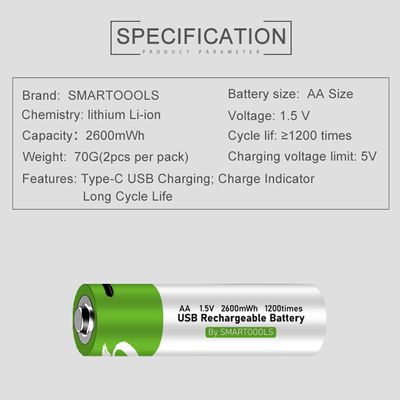 SmarToools RB40 AA 1.5V 2600mWh Rechargeable Battery (2 Pcs Set)_img_3