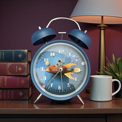 Astronaut Moon Design Twin Bell Alarm Clock – Silent Analog Desk Clock for Bedroom & Study_img_4